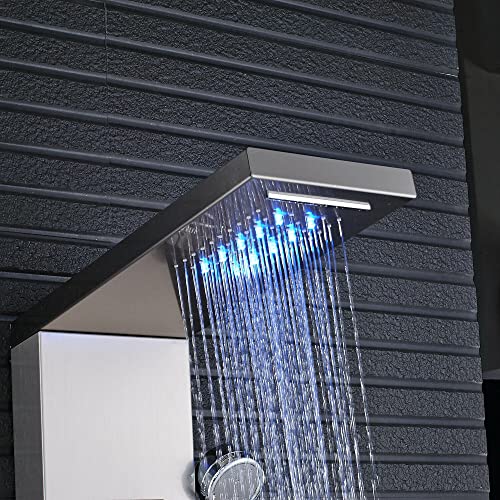 Columna de Ducha de Acero Inoxidable con Panel LED, Sistema de Ducha Cascada y Lluvia con 6 Funciones y Chorros miniatura 6