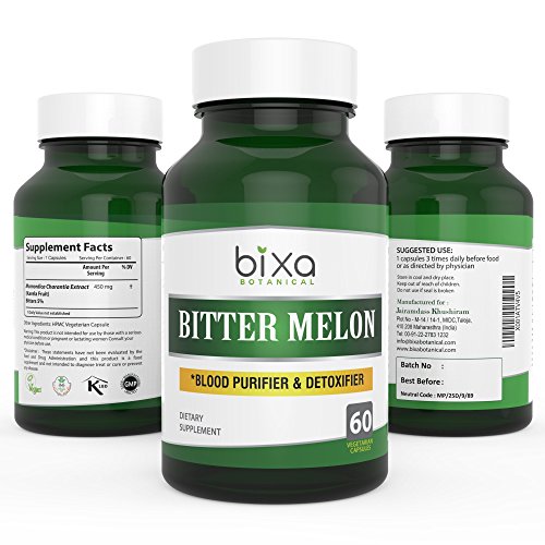 bixa BOTANICAL Bitter Melon Extract 5% Bitters 60 Veg Capsules(450mg) | Normal Blood Levels | Skin & Blood Oxygenation