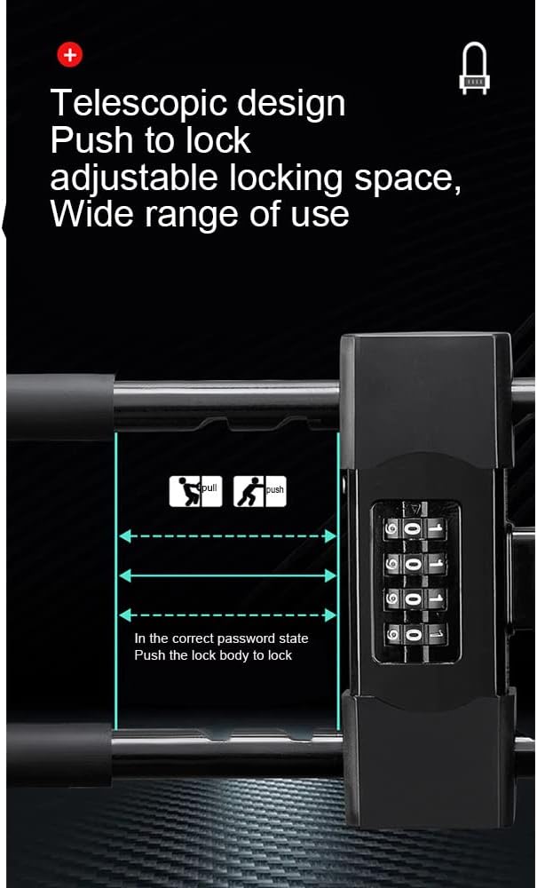 U-Lock - Bike Combo U-Lock - Four-Position Combination Padlock - Long Shackle Padlock - with Adjustable Shackle - Suitable for Bicycles, Electric Bikes, Mountain Bikes, Glass Doors (Red) (HU5)