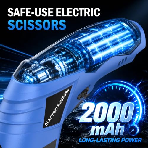 2026 Upgrade Cordless Electric Scissors Cardboard Cutter with 2 Type Blades Rechargeable Powerful Shears Cutting Tool for Fabric Electric Chop Saw Leather Felt with Charger Blue — view 2