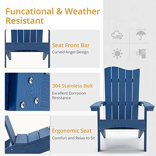 Lue Bona Adirondack Chair Set Of 4, Poly Material Modern Adirondack Chairs, Upgraded Design With 3-Year Warranty, Fire Pit Chairs Weather Resistant For Outdoor,Balcony,Backyard,Navy Blue #TOP3