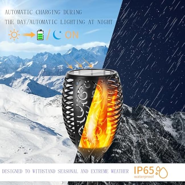I-SHUNFA 96 LED Solar Torch Lights with Flickering Flame, Fade Effect, Full Brightness