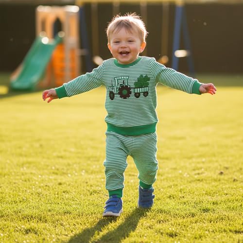Image of Toddler Baby Boy St Patricks Day Outfit Infant Lucky Clover Sweatshirt Pants Set Little Kids Spring Warm Clothes