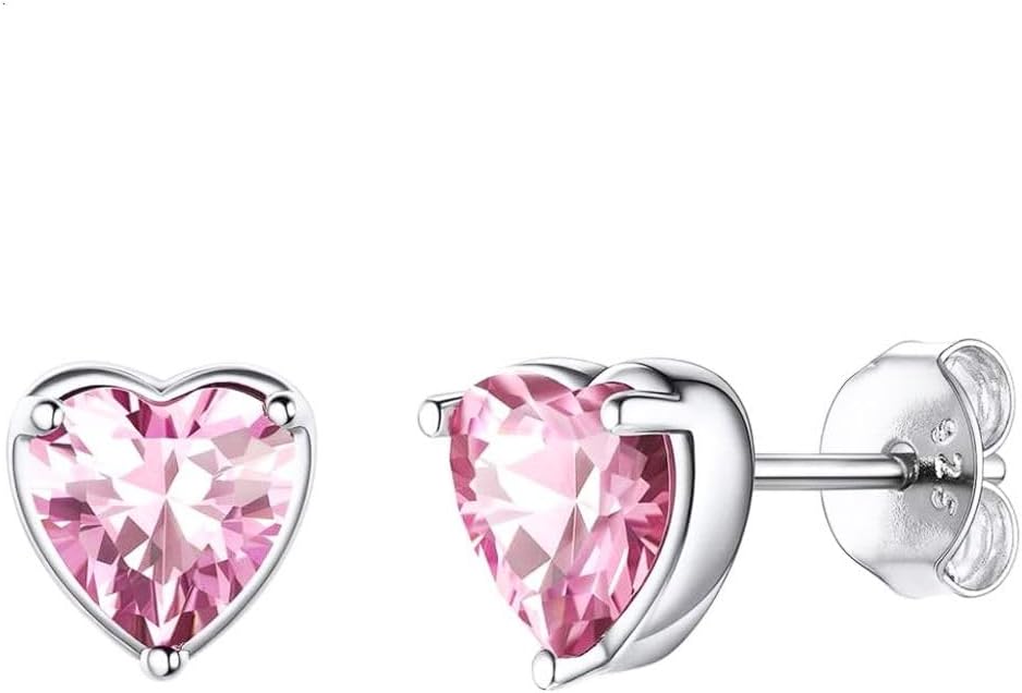 1 Pair Adabele Authentic Sterling Silver Heart Birthstone Stud Earrings 6mm/0.84 Carat Cubic Zirconia Imitation Diamond Gemstone Hypoallergenic Nickel Free Tarnish Resistant Women Jewelry