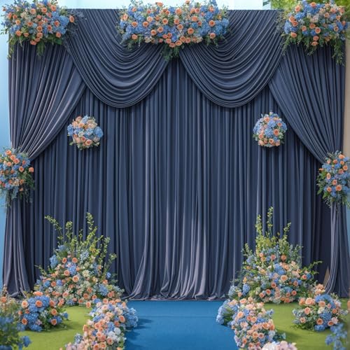 4 Panels Navy Blue Backdrop Curtains for Wedding Party Wrinkle Free Backdrops Curtain Drapes Fabric Decorations Photo Back Drop Cloth for Baby Shower Photography Stage Reception 20ft(W) x 12ft(H) by Tao-Ge - Image 2