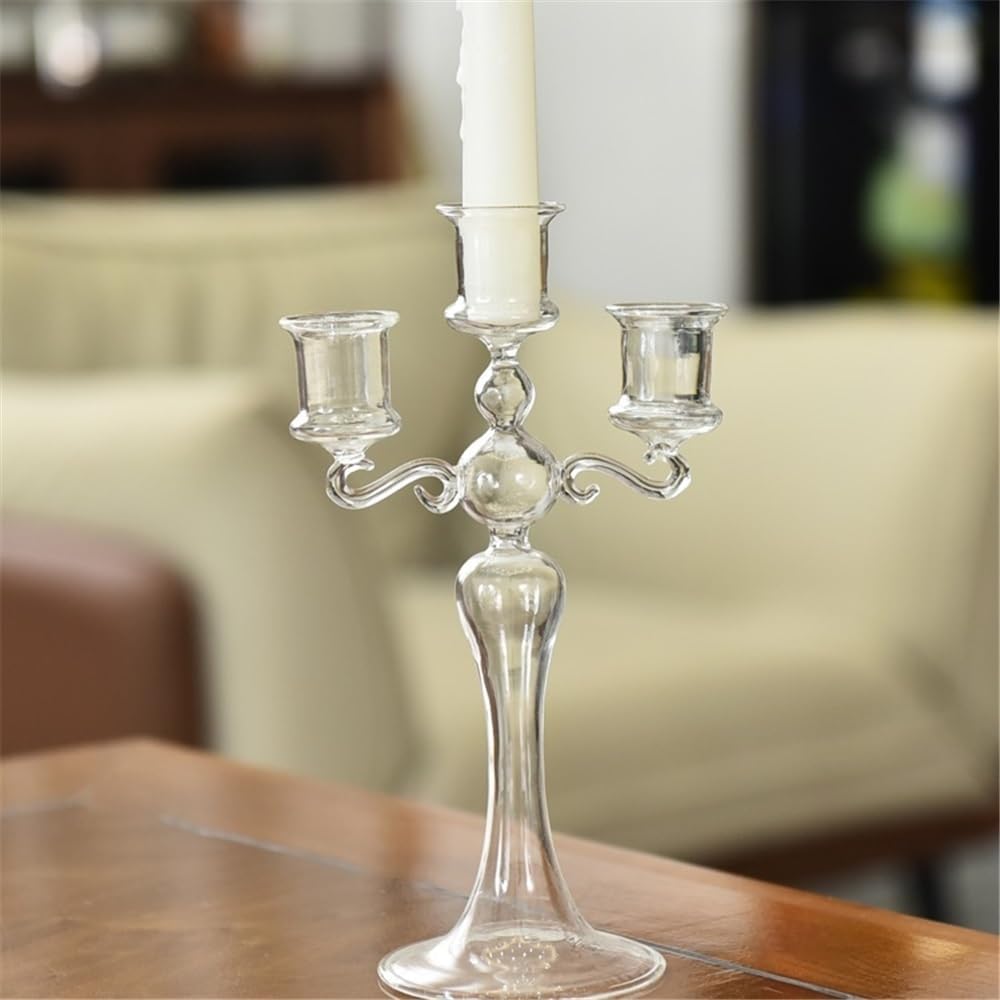 Candleholders Creative Glass Candlestick Colorful Three-Head Home Decoration Wedding Shooting Props(Clear)