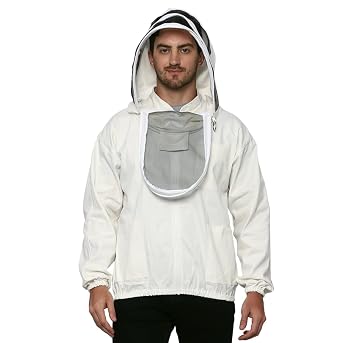 Bee Jacket With Veil - Chest Zipper - 100% Cotton Half Bee Suit - Beekeeping Veil Jacket - Beekeeper Jacket For Men & Women - White - Bee Jacket 3XL