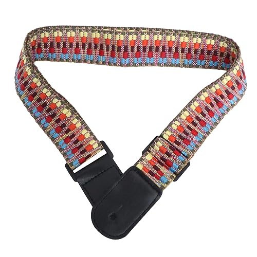 rosenice Ukulele Strap Cotton Adjustable Guitar Strap with Leather End Retro Braided Strap for Ukulele Small Guitar, black