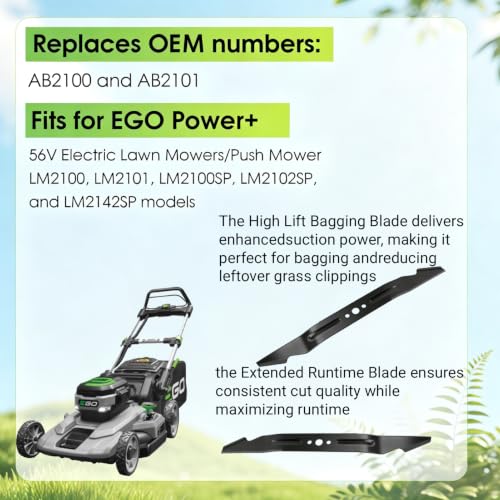Image of AB2100 Replacement Lawn Mower Blades 21 inch for EGO Power+ 56V Mowers | 21-Inch Mulching Blades Fit EGO LM2100 LM2101 LM2100SP LM2102SP LM2142SP Mower, Replaces AB2101,Steel Blades Sharp Cuts 2PACK