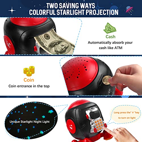 Piggy Bank For Boys Girls Mini Atm Toys Money Bank For Kids Cash Coin Saving Box With Password Digital Electronic Money Box For Real Money Star Light Projector Starry Lamp Birthday Gifts #TOP1