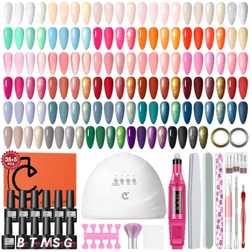 COSCELIA 54Pcs Gel Nail Polish Kit with Drill, 35 Colors All Seasons Collection Red Pink White Gel Nail Kit, Glossy Matte Glitter Top Base Coat, Nails Art Manicure Set Home DIY Gifts for Women by COSCELIA - Used condition - CA$23.84