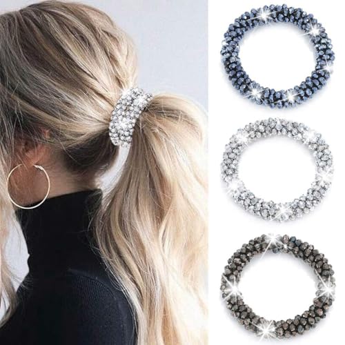 CAKURE Rhinestone Hair Tie Silver Ponytail Holder Sparkly Hair Jewelry