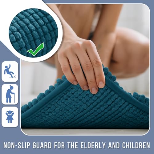 Image of Yimobra Bathroom Rug Mat, Non Slip and Super Absorbent Bath Mat, Machine Washable Quick Dry, Ultra Plush Chenille Shower Rugs for Bathroom Floor Sink Tub and Shower Outside, Peacock Blue, 24 x 17
