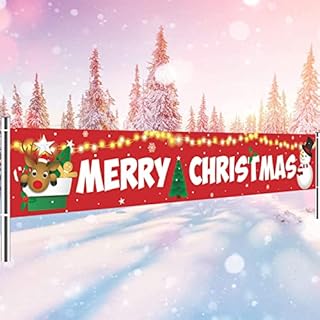 Red Merry Christmas Banner, Christmas Decoration Outdoor, Extra Large Christmas Hanging Banners Yard Sign, Xmas Party Decoration for Winter Holiday Garden Wall Home Table, 9.8x1.6 Feet