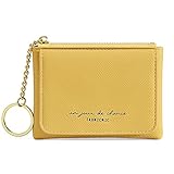 Coin Purse Mini Pouch Case Womens Change Wallet Keychain Zipper Pocket with Front Card Holder Organizer Fashion Slim Wallets (Yellow)