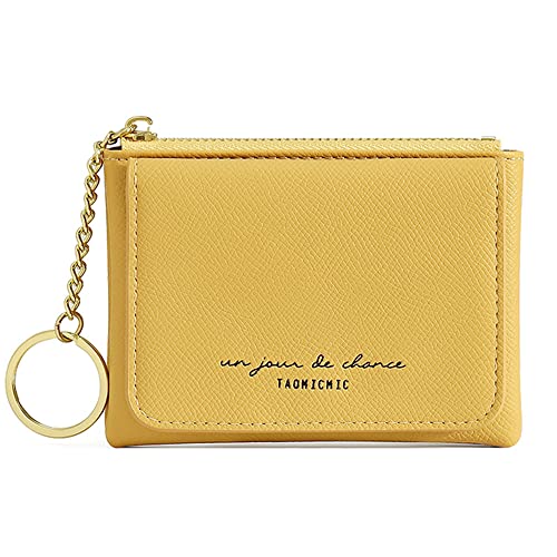 Coin Purse Mini Pouch Case Womens Change Wallet Keychain Zipper Pocket with Front Card Holder Organizer Fashion Slim Wallets (Yellow)