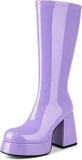 Women's Gogo Boots, Knee High Platform Square Toe Boots