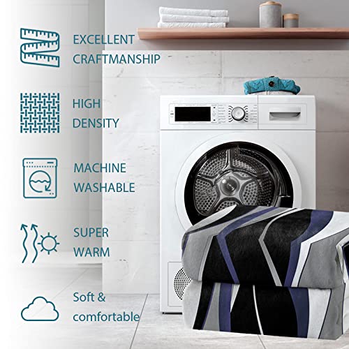 Navy Blue Black Grey Throw Blanket Flannel Fleece, Soft Plush Cozy Baby Blankets, Modern White Moire Geometric Abstract Art Blankets Throws Warn Fuzzy Blanket For Couch/Sofa/Chair/Travel 60"X80" #TOP3