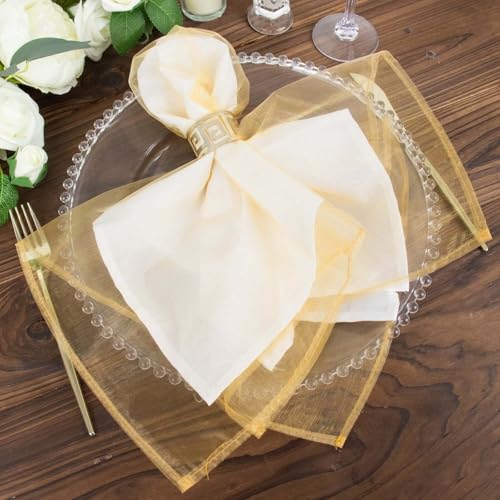 Tableclothsfactory 10 Pack | Gold Sheer Organza Decorative Dinner Table Napkins - 23\"X23\"