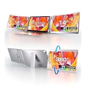 FOPO Extensor de pantalla para portátil de 14 pulgadas con triple monitor FHD 1200P 16:10, pantalla izquierda, monitor portátil abatible de 360° para portátiles de 12-16.5 pulgadas con HDMI/USB-C