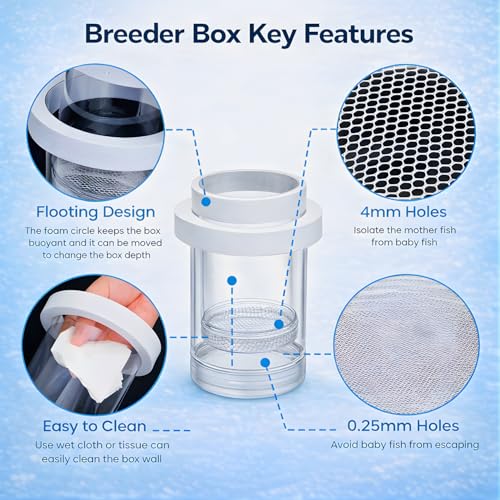 Image of VAYINATO White Arylic Floating Fish Breeder Box for Aquarium - Isolation Tank Separator Hatchery Incubator for Guppy, Betta, Fry, Baby & Injured Fish | Transparent Multi-Use Breeding Box (Small)