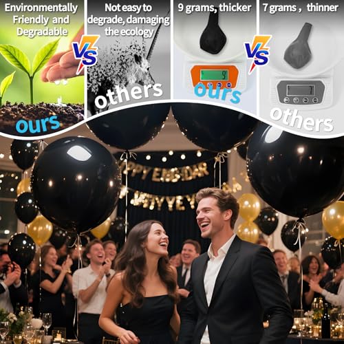 Image of Black Big Balloons 32pcs, 18 Inch Large Latex Giant Heavy Duty Balloons for Birthday Wedding Baby Shower Decorations