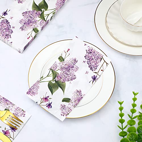 Estune 200 Pcs Lavender Guest Napkins Decorative Hand Towels 2 Ply Disposable Paper Colorful Floral Watercolor Lavender Napkins For Flower Garden Bathroom Toilet Powder Room Holiday Dinner Party Towel #TOP5