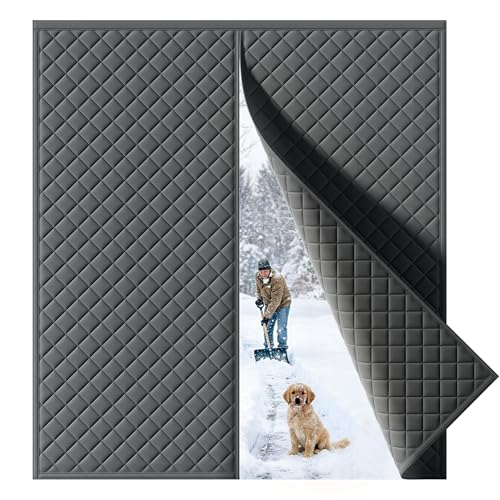 Image of Augblinds Thermal Insulated Door Curtain, Magnetic Closure, 72 x 80, Gray | Quilted Oxford fabric, insulated cotton fill, magnetic center opening, helps reduce cold drafts at front, back and side doors