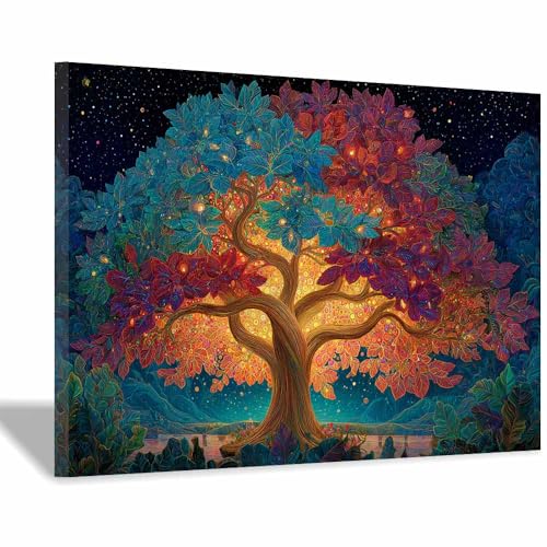 Image of XENIOU Tree Canvas Wall Art Glowing Tree Night Art art prints, decorative paintings, for Living Room Bedroom Office Home Wall Decor.(Multicolor)-70x100cm Framed