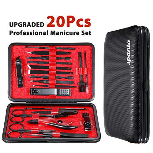 Manicure Set,20 In 1 Professional Nail Clippers Kit Pedicure Care Tools-Stainless Steel Pedicure Kit Nail Scissors Grooming Kit Manicure Kits with Black Leather Travel Case