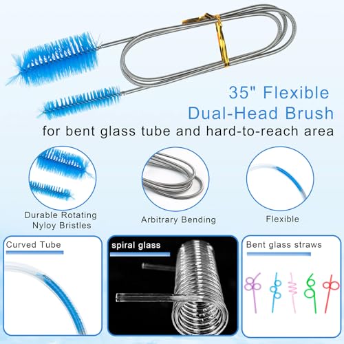 13Pcs Glass Cleaning Kit Tube Pipe Cleaners Straw Cleaner Brush - Reusable Handles Extra Long Bottle Brush & for Glass Water Stanley Mugs (40,30,20 oz), for Sippy Cup, Water Bottle, Tubes Drains