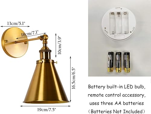 Miniatura 2 de KAYYELAMP 2 unidades de 100 lúmenes multifunción LED control remoto batería funciona sin cable chapado en cobre apliques de pared cónicos para