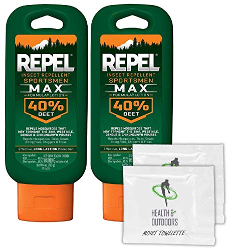 Repel Sportsmen 40% Deet Lotion 4-Ounce (2 Count) W/ 4 HAO Moist Towelettes