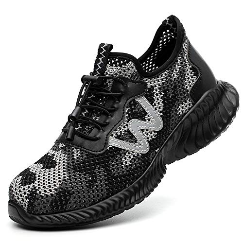Zapatos de Seguridad para Hombres y Mujeres con Puntera de Acero, Zapatos de Trabajo Ligeros y Transpirables, Color Gris, Talla 37 EU Cover