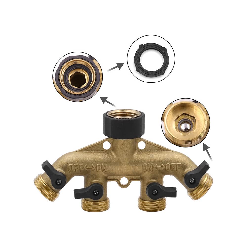 Distribuidor de colector divisor de grifo de 3/4 pulgadas y 1/2 pulgada, adaptador de conector de manguera de válvula de agua de latón de 4 vías para accesorios de riego, estándar de la UE