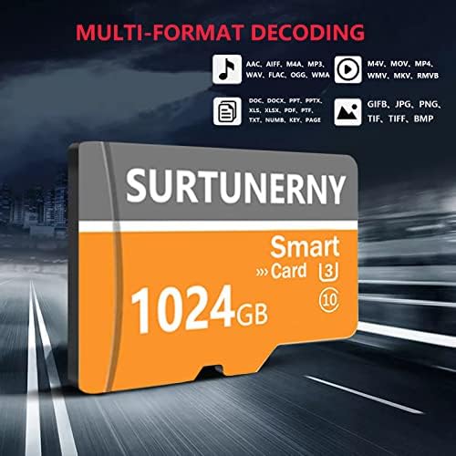 SURTUNERNY TF Card 1024GB Memory Card with TF Card Adapter Hight Speed Class 10 Memory Card TF Memory Card for Tablet,Dash Came,Surveillance,Computer,Dash Came (Orange)