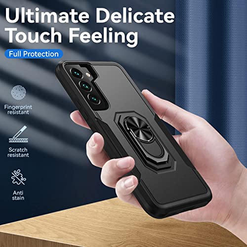 Samsung Galaxy S22 Case With Screen Protector Tempered Glass [Not For S22+] ,Heavy Duty Shockproof Full Body Phone Cover[Dual Layer][Hard Pc Back],Built In Finger Ring Stable Kickstand,2022 Black #TOP4