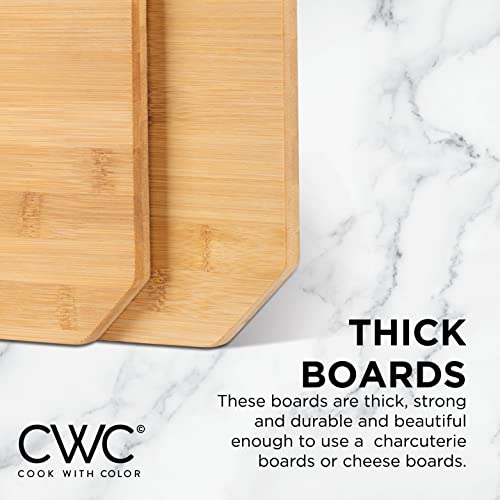 Cook With Color Bamboo Cutting Boards - Set Of 3 Kitchen Cutting Board In 3 Sizes- Strong Heavy Duty Bamboo Chopping Boards For Kitchen- Square Edges #TOP3