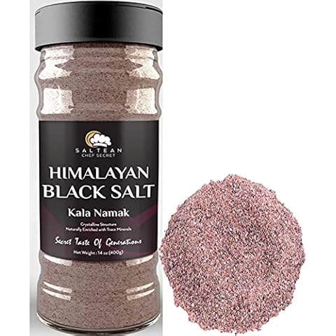 Himalayan Black Salt FINE 400GRAM/DUAL FLIP/Kala NAMAK /SALTEAN Chef Secret/Perfect for Tofu , Indian Food Seasoning Spice Cooking, Salad,Chat ,Vegan Friendly+84 Minerals Cover