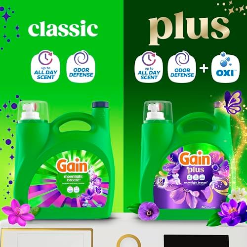 Gain Plus Liquid Laundry Detergent, Cleaner, Fresher, Now with Oxi, Moonlight Breeze Scent, 99 fl oz, 75 Loads