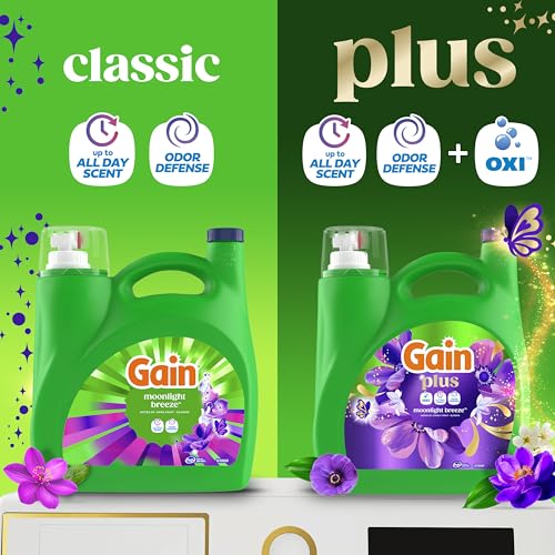 Image of Gain Plus Liquid Laundry Detergent, Cleaner, Fresher, Now with Oxi, Moonlight Breeze Scent, 170 fl oz, 129 Loads
