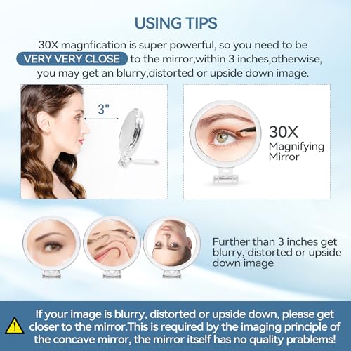 B Beauty Planet 30X Magnifying Mirror, Magnifying Mirror with Stand and Tweezers, Handheld Mirror with 30X/1X Magnification, Compact Mirror for Traveling, 30X Makeup Mirror for Pluck Eyebrows - Thumbnail 6