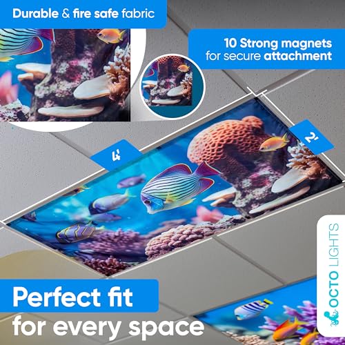 Image of Light Covers for Ceiling Lights Classroom - Magnetic Ocean Cover for Fluorescent Or LED Fixture - Must Haves for Teacher Supplies - Home, Office Cubicle Decor - Calming Overhead Lighting