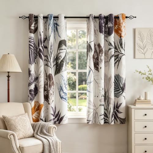 SUBRTEX Gray Leaf Floral 63 Inch Curtains for Living Room, 2 Panels
