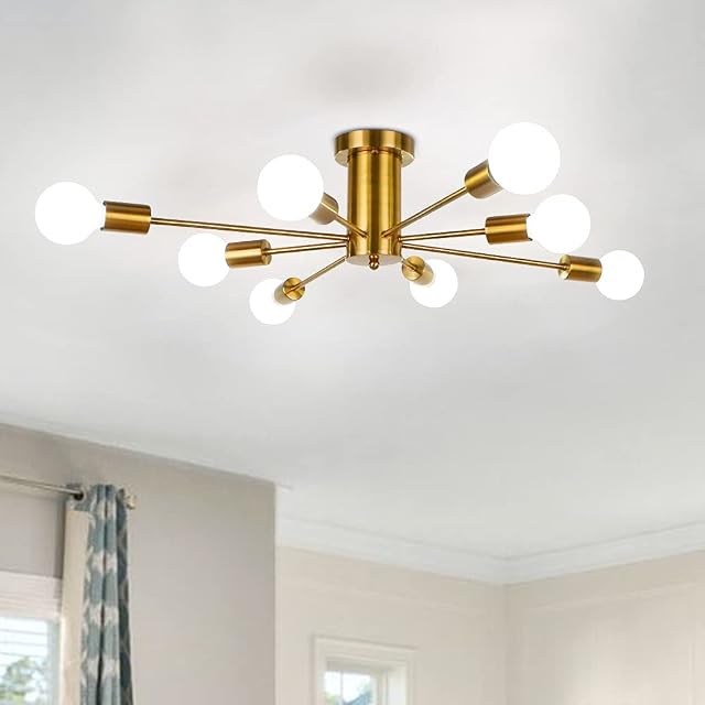 LynPon Sputnik Ceiling Light Gold Chandelier, Modern Brass 8 Lights Fittings Antique Lamp Lighting Indoor for Living Bedroom Kitchen Dining Room