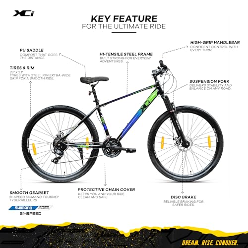 Image of XCi Brave 29T Shimano Geared for Men TUF Shox Front Suspension 21 Speed MTB 29 T (inch) Mountain Cycle Blue