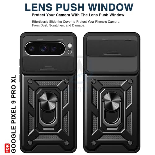 Image of AESTMO Tough Armor Google Pixel 9 Pro XL Bumper Back Case Cover | Ring Holder & Sliding Camera Shield Cover | 360 Degree Protection Back Case Cover for Google Pixel 9 Pro XL (Black