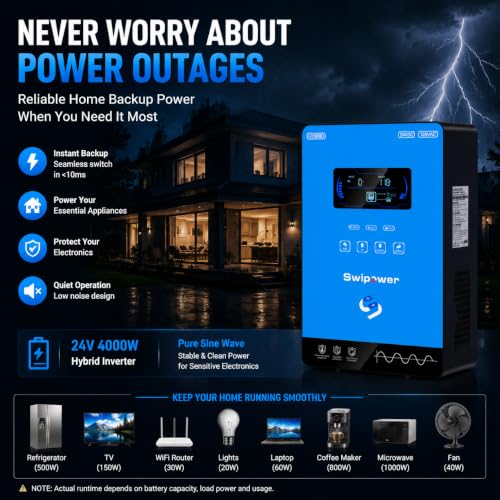 Xijia Hybrid Inverter 4000W Pure Sine Wave Power Inverter with 140A MPPT Solar Charger DC 24V to AC 110V60HZ Solar Converter,Battery-Less Operation, Compatible with Lithium & AGM Batteries by xijia - Used condition - US$270.00