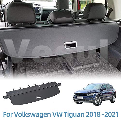 Vesul Updated Version Black Tonneau Cover Retractable Rear Trunk Cargo Luggage Security Shade Compatible With Volkswagen Vw Tiguan 2018 2019 2020 2021 With Extra Canvas Cover Wantitall
