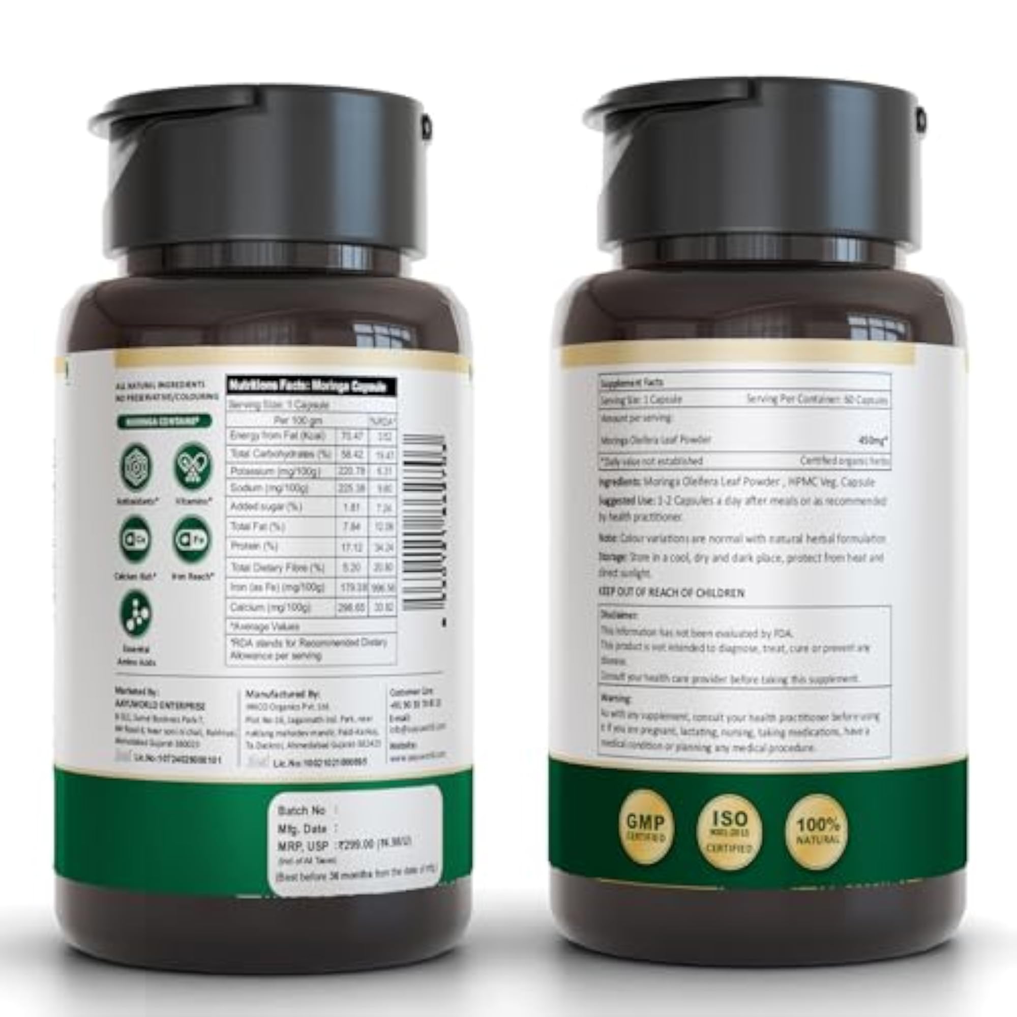 Aayuworld Moringa Capsules 450mg, Nutritional Supplement